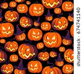 seamless halloween pattern with ... | Shutterstock .eps vector #674741140