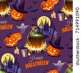 happy halloween illustration... | Shutterstock .eps vector #714991090