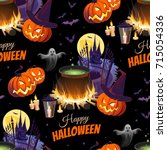 happy halloween illustration... | Shutterstock .eps vector #715054336