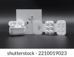 Small photo of Berlin, Germany - October 2, 2022: Apple AirPods Pro 2nd generation with case, silicone ear tips and packaging box