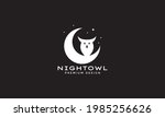 Owl With Crescent  Logo Symbol...