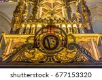Small photo of Toledo, Castille la Mancha, Spain - April 04, 2017: Heraldic shield at Altar de la Descension (altar of Descension) Toledo Cathedral (Catedral Primada de Toledo)