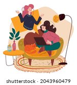 woman character sitting on sofa ... | Shutterstock .eps vector #2043960479