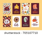 set of autumn hand lettering... | Shutterstock .eps vector #705107710