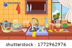 kitchen sink with dirty dishes... | Shutterstock .eps vector #1772962976