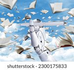 robot hand writing the book