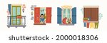 various windows. closed wooden... | Shutterstock .eps vector #2000018306