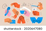 various hands holding things.... | Shutterstock .eps vector #2020647080