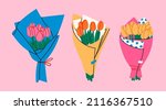 three bouquets of tulips.... | Shutterstock .eps vector #2116367510