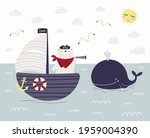 cute bear pirate on a ship ... | Shutterstock .eps vector #1959004390