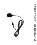 Small photo of Lapel microphone. Small discreet wired microphone with wind protection. A device for recording sounds and voices. Isolate on a white background.