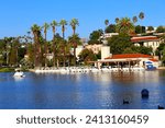 Small photo of Los Angeles, California – October 12, 2023: Echo Park Lake, lake and urban park in the Echo Park neighborhood of Los Angeles