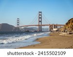 Famous Golden Gate Bridge view from Baker Beach in San Francisco, California