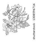 magnolia. sketch. hand drawn. | Shutterstock . vector #1308596716