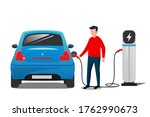 blue electric car at the... | Shutterstock .eps vector #1762990673