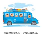 winter school trip bus cartoon. ... | Shutterstock .eps vector #790030666