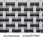 Elements of Soviet modernism. Old buildings from the Soviet era. Balconies and concrete elements. Soviet modernism aesthetic. 
