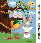 bunny with a heart in a forest... | Shutterstock .eps vector #1230827683