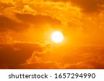 Small photo of Sky sunset of sunshine and cloud, bright twilight background. Everything lies above surface atmosphere outer space is sky. Cloud is aerosol comprising visible mass liquid, for creative design graphic