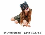 Little Girl In Cat Mask And In...