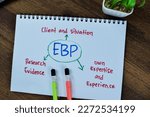 Small photo of Concept of EBP write on book with keywords isolated on Wooden Table.