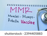 Small photo of Concept of MMR - Measles Mumps Rubella Vaccine write on book with stethoscope isolated on white background.