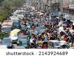 Small photo of Dhaka, Bangladesh - March 08, 2022: Traffic jam in Mirpur road of Dhaka. Traffic jam is a regular sore day in and day out to the people of Bangladesh capital Dhaka.