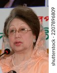 Small photo of Dhaka, Bangladesh - December 31, 2014: Former Prime Minister and BNP Chairperson Begum Khaleda Zia is addressing a press conference at Gulshan office in Dhaka, Bangladesh.