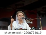 Small photo of Narsingdi, Bangladesh - September 08, 2013: BNP chairperson Khaleda Zia is speaking at a rally organized by 18 party alliances at Narsingdi headquarters in the National parliamentary elections.