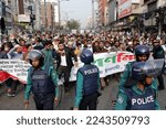 Small photo of Dhaka, Bangladesh - December 30, 2022: Bangladesh Jamaat-e-Islami clashed with the police during a mass rally demanding the caretaker government at Malibag in Dhaka.