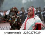 Small photo of Dhaka, Bangladesh - March 26, 2023: President Abdul Hamid and Prime Minister Sheikh Hasina pay tribute to the martyrs of the 1971 Liberation War at the National Martyrs’ Memorial at Savar in Dhaka.
