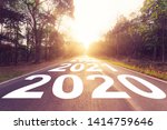 Empty asphalt road and New year 2020 concept. Driving on an empty road to Goals 2020.
