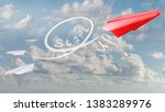 Small photo of Start-up business concept: red paper plane skyrocketing in sky symbolizing accelerating start-up business with text start up on a trail line. Abstract and creative compositing photo.