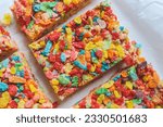 sweet dessert of crispy multi-colored flakes in the form of breakfast bars