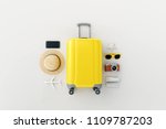 Flat Lay Yellow Suitcase With...