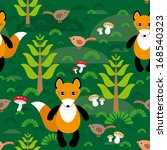 seamless pattern fox and forest ... | Shutterstock .eps vector #168540323