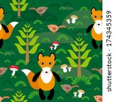 seamless pattern fox and forest ... | Shutterstock . vector #174345359