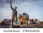 Small photo of Melbourne, Australia - Jul 24, 2020: Statue in Port Melbourne with face mask on put on by pranksters