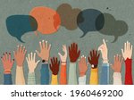 anonymous arms and raised hands ... | Shutterstock . vector #1960469200