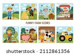 vector farm scenes set. cute... | Shutterstock .eps vector #2112861356