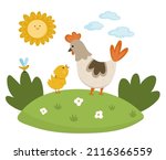 Vector Hen With Baby Chicken On ...