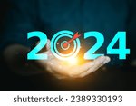 Small photo of Concept of 2024 year goal, Business planning in next year 2024, Strategy and economic and happy new year in 2024, Meri Christmas.