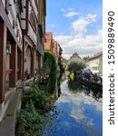 Small photo of Ulm, Germany - July 20, 2019: Fisherman's Quarter - Greenhorn Germany. Here is characterized by many old half-timbered houses surrounded by the river Blau like a little Venice in Ulm City in Germany.