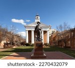 Small photo of Winchester, Virginia, USA, February 23, 2023 - The Confederate soldier statue on the Loudoun Street Mall with the historic Frederick County courthouse housing the Shenandoah Valley Civil War Museum