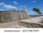 View of a 1695 Castillo de San Marcos bastion, the oldest masonry fort in the continental United States, St. Augustine, Florida, USA 