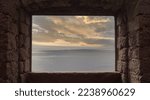 Small photo of View from the window. Slains Castle, also known as New Slains Castle to distinguish it from Old Slains Castle, is a ruined castle in Aberdeenshire, Scotland.