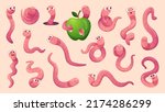 Cartoon worms. Creeping crawlers and bugs with smiling faces exact vector worms collection