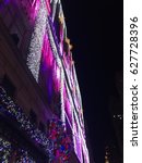 Christmas lights on department store exterior