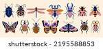 Set of insects in a colored background Vector