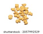 Letters, numberic of cracker biscuits spread on white background